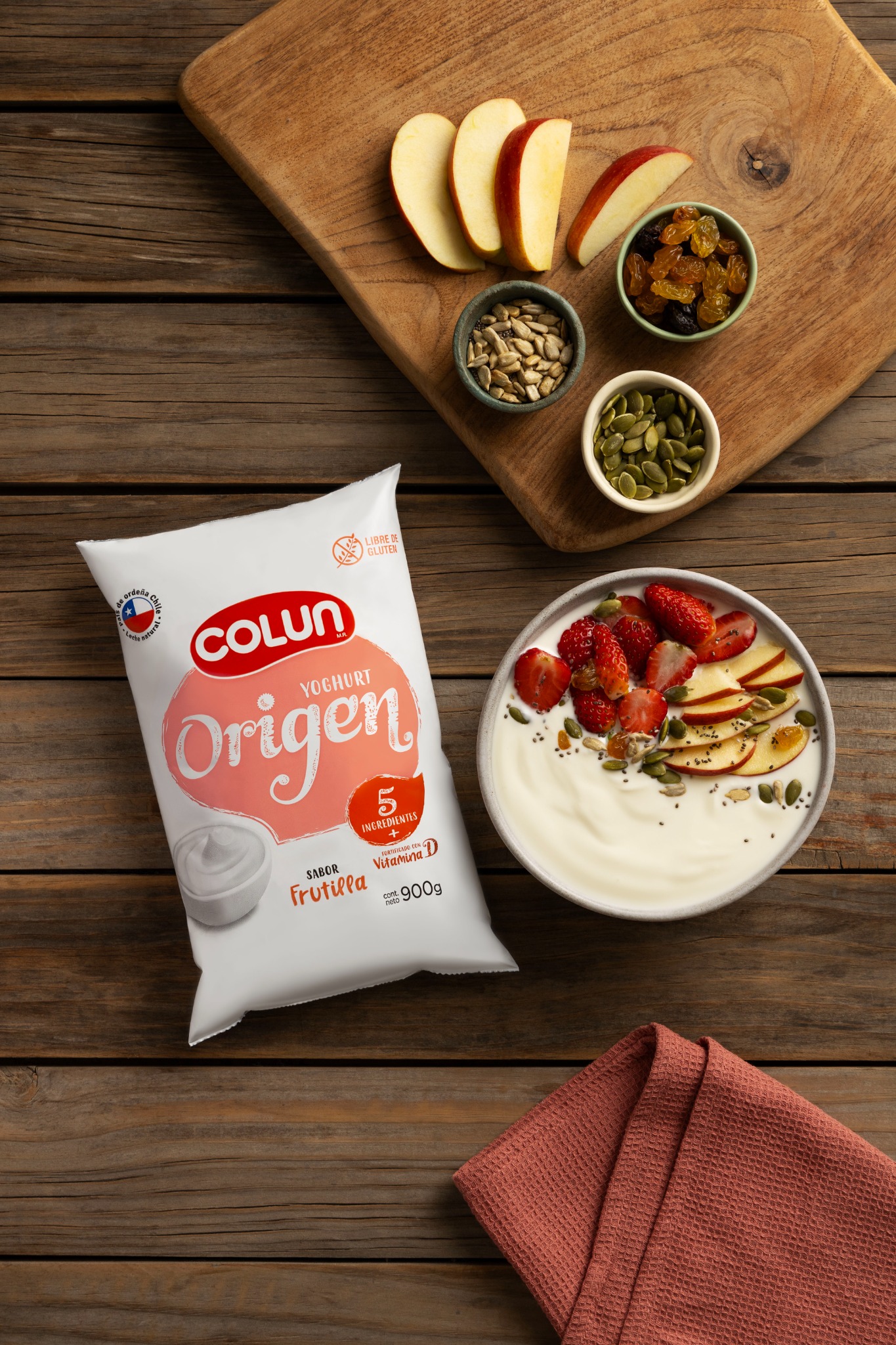 Fotografía de producto Yoghurt Origen Colun en bolsa